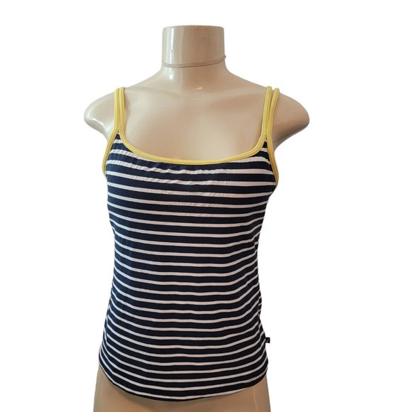 Nautica Blue/White STripe Tankini Top with Yellow Piping Straps - Picture 1 of 13